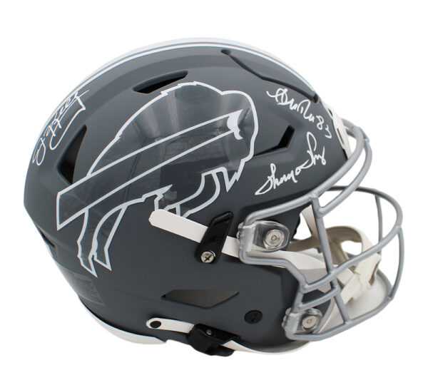 Jim Kelly, Andre Reed, Thurman Thomas Signed Buffalo Bills Speed Flex Authentic Slate Custom Decal NFL Helmet - Image 3