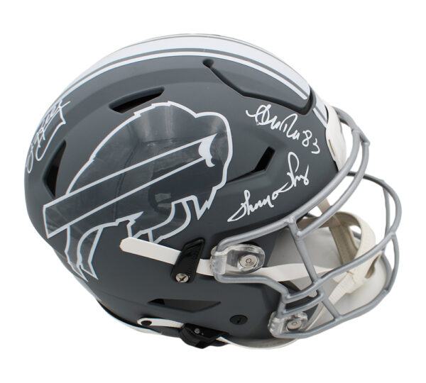Jim Kelly, Andre Reed, Thurman Thomas Signed Buffalo Bills Speed Flex Authentic Slate Custom Decal NFL Helmet - Image 2
