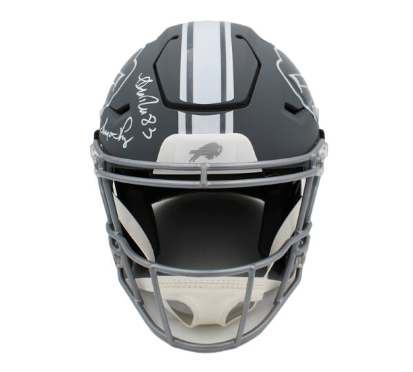 Jim Kelly, Andre Reed, Thurman Thomas Signed Buffalo Bills Speed Flex Authentic Slate Custom Decal NFL Helmet - Image 5