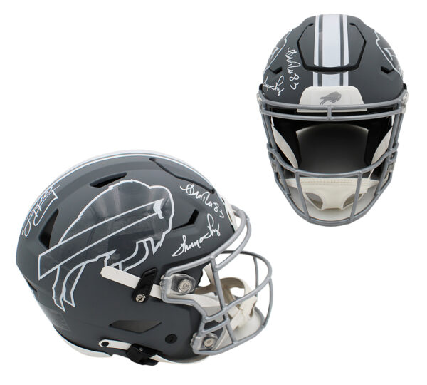 Jim Kelly, Andre Reed, Thurman Thomas Signed Buffalo Bills Speed Flex Authentic Slate Custom Decal NFL Helmet