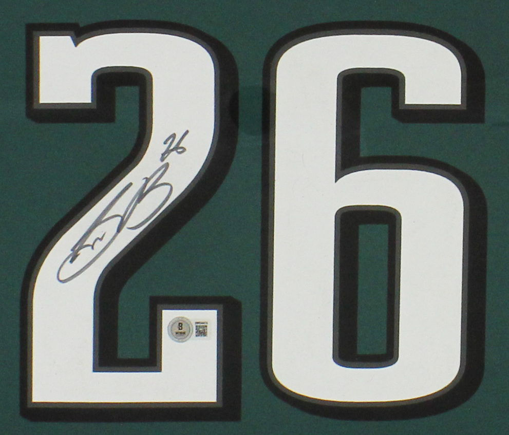 Saquon Barkley Signed Philadelphia Eagles Framed Green NFL Jersey - Image 2