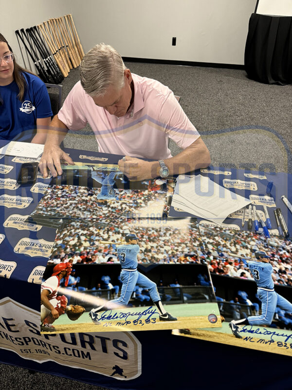 Dale Murphy Signed Atlanta Braves Framed 16x20 Swinging MLB Photo With "NL MVP 82, 83" Inscription - Image 3