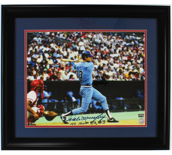 Dale Murphy Signed Atlanta Braves Framed 16x20 Swinging MLB Photo With "NL MVP 82, 83" Inscription