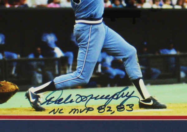 Dale Murphy Signed Atlanta Braves Framed 16x20 Swinging MLB Photo With "NL MVP 82, 83" Inscription - Image 2