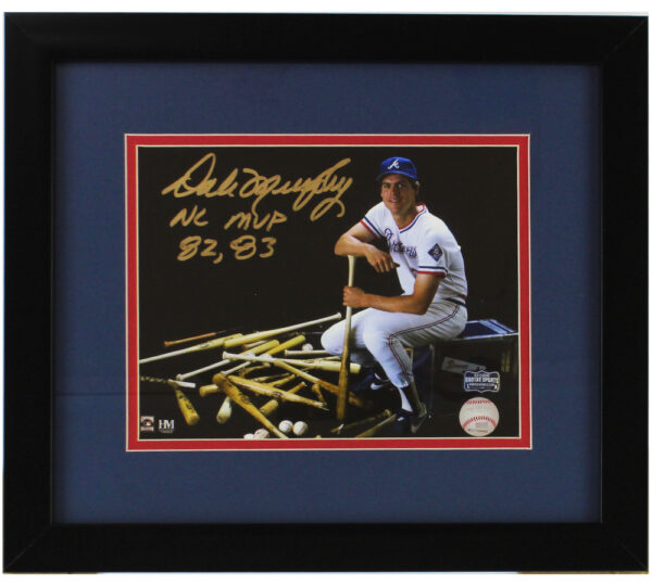 Dale Murphy Signed Atlanta Braves Framed 8x10 Slugger MLB Photo With "NL MVP 82, 83" Inscription