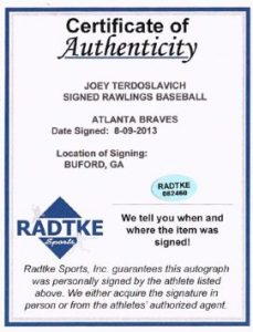 Joey Terdoslavich Signed Rawlings Official Major League Baseball-6290