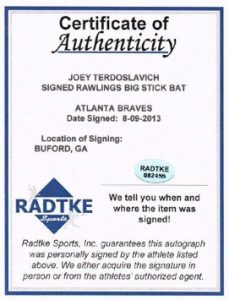 Joey Terdoslavich Signed Official Rawlings Big Stick Black Bat MLB Debut-6282
